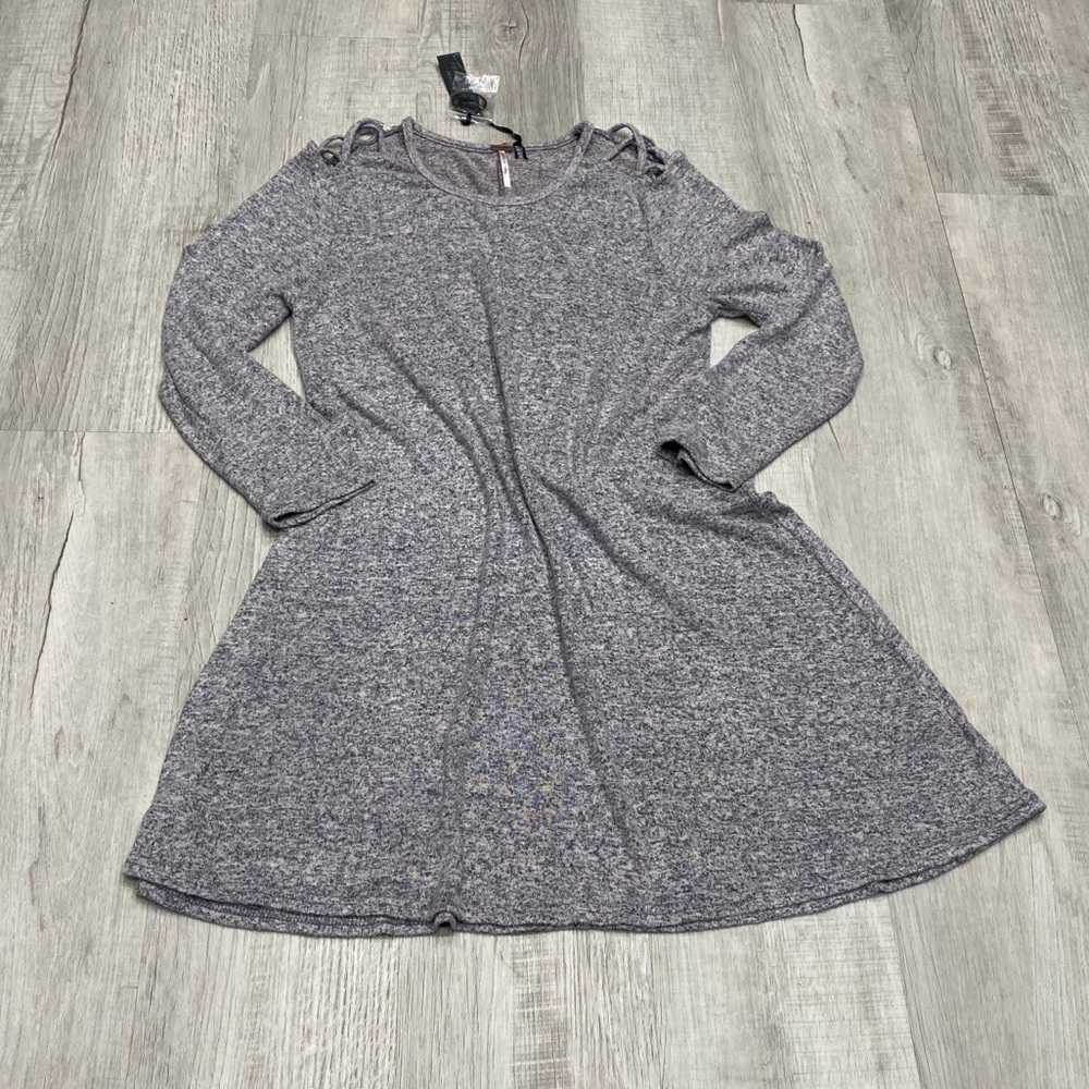 Poof Heathered Long Sleeve Sweater Swing Dress